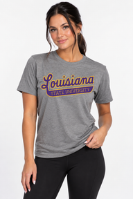 LSU The Varsity Vault Unisex Tee | "Louisiana State Univ w/ Tail " Grey Tee