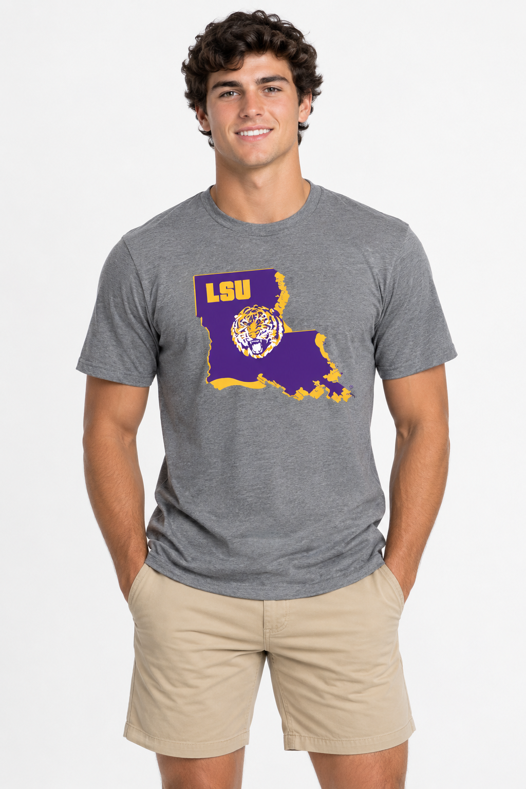 LSU The Varsity Vault Unisex Tee | "LSU State w/ Mike Head" Grey Tee