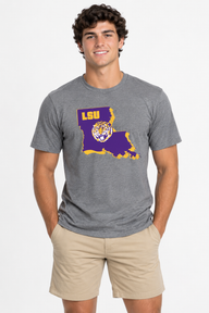 LSU The Varsity Vault Unisex Tee | "LSU State w/ Mike Head" Grey Tee