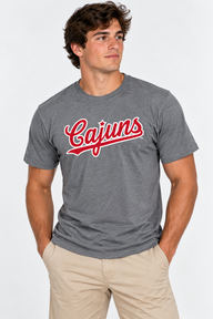 Louisiana Lafayette The Varsity Vault Unisex Tee | "Cajuns w/ Outline" Grey Tee