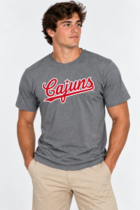 Louisiana Lafayette The Varsity Vault Unisex Tee | "Cajuns w/ Outline" Grey Tee