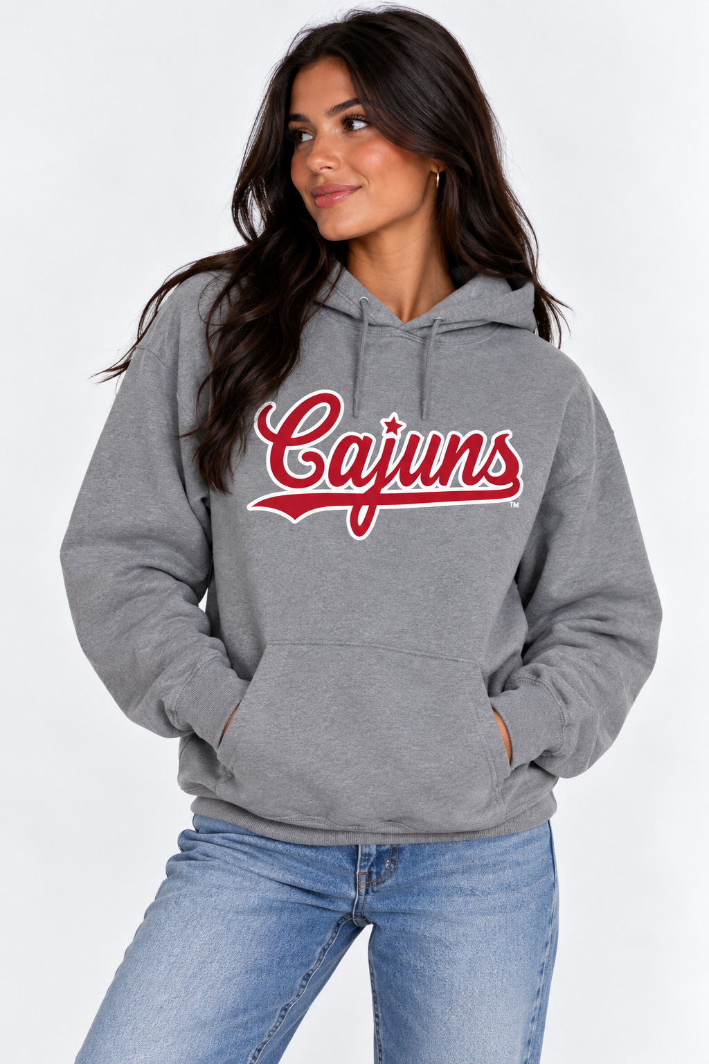 Louisiana Lafayette The Varsity Vault Unisex Hoodie | "Cajuns w/ Outline" Retro Grey Hoodie