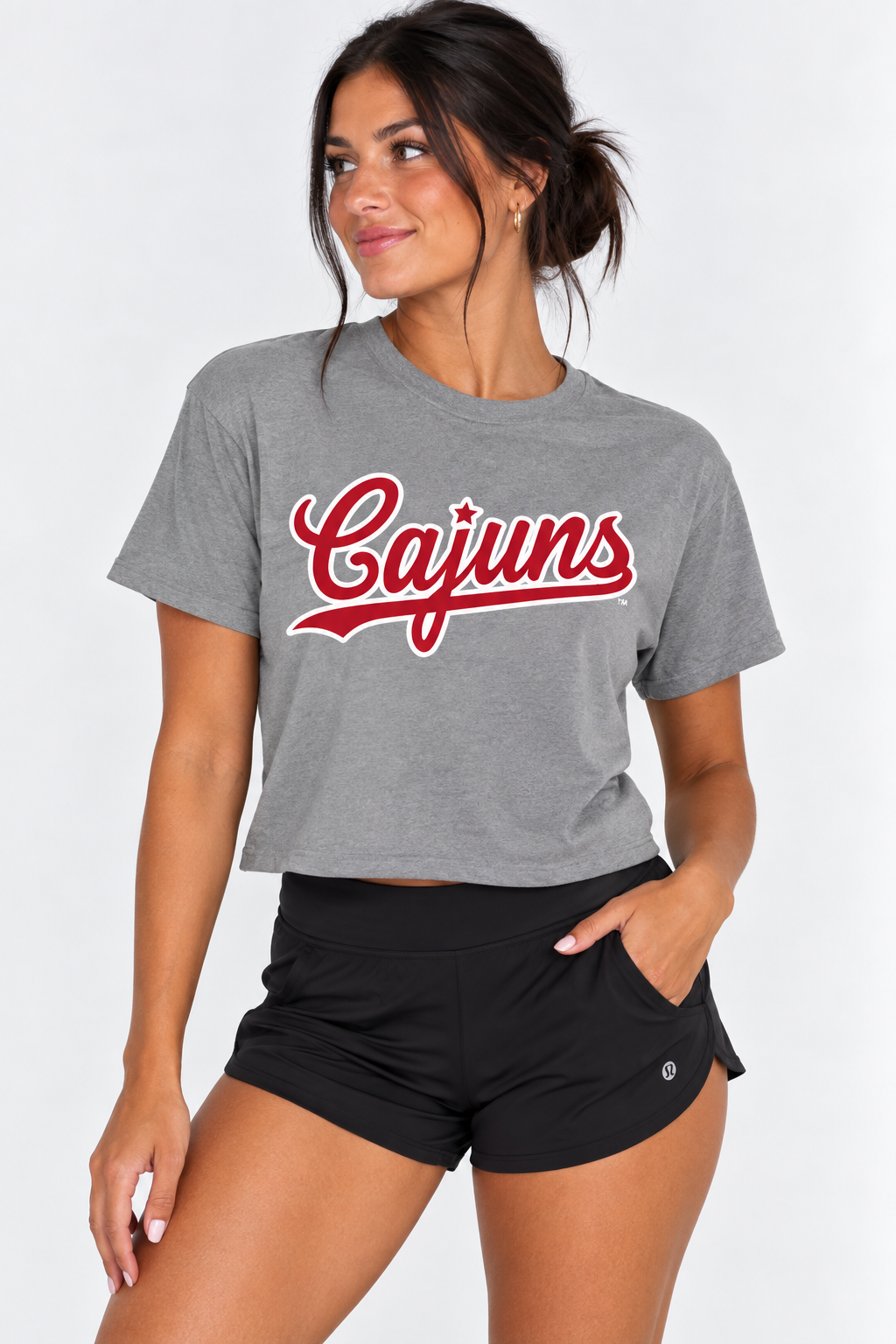 Louisiana Lafayette The Varsity Vault Womens | "Cajuns" Grey Crop Top