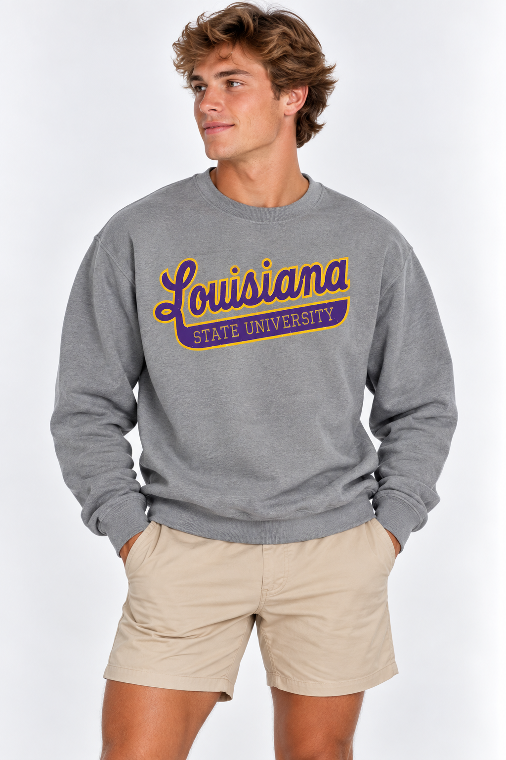 LSU The Varsity Vault Unisex Crewneck | "Louisiana State Univ" Retro Grey Crewneck