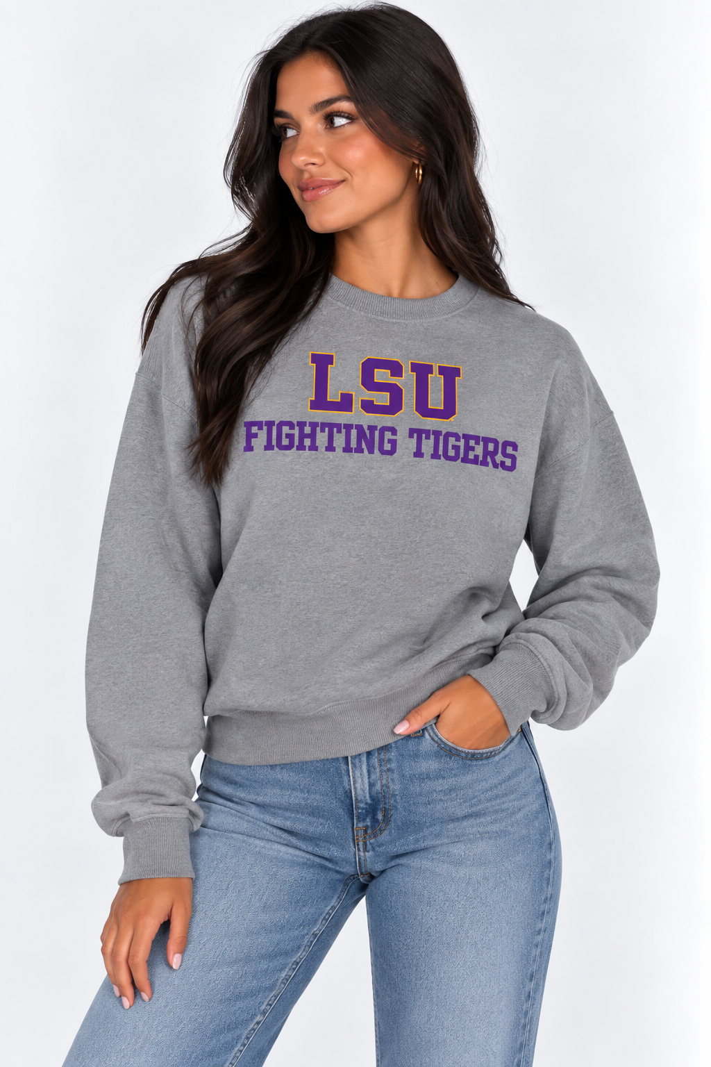 LSU The Varsity Vault Unisex Crewneck | "LSU Fighting Tigers" Retro Grey Crewneck