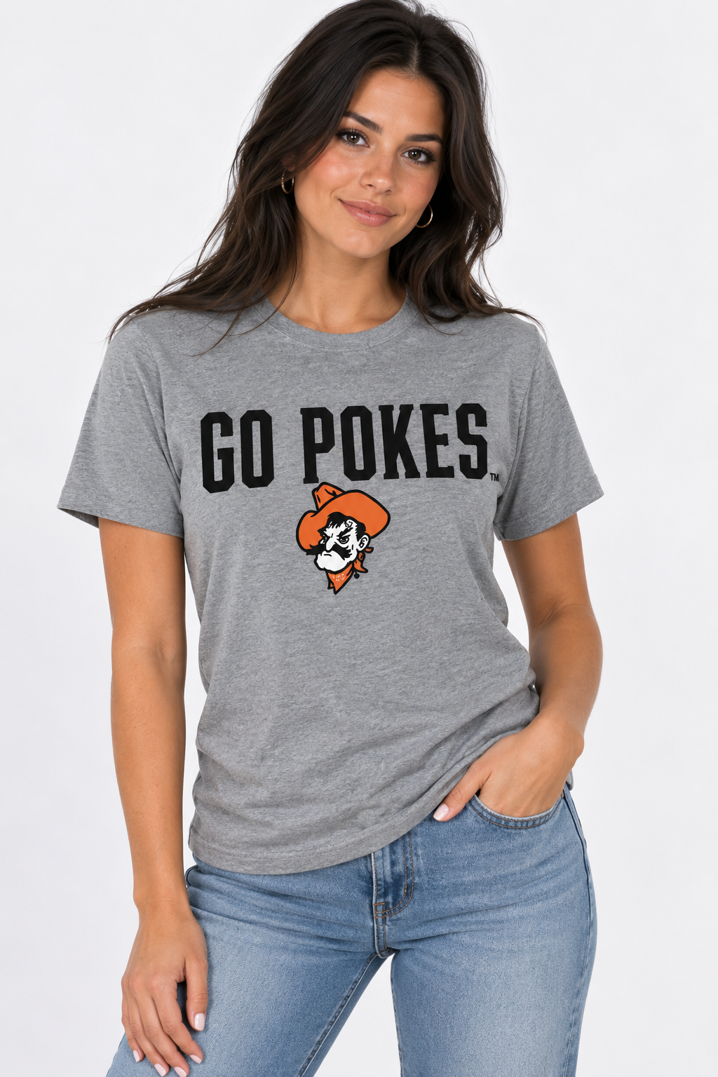 Oklahoma State Cowboys Unisex | Grey "Go Pokes" Acid Wash Tee