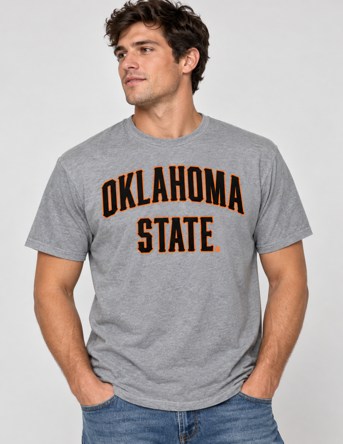 Oklahoma State Cowboys Unisex | Grey "Block Wordmark" Acid Wash Tee