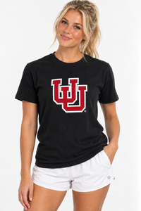 Utah Utes Unisex | Black "Interlocking UU" Acid Wash Tee
