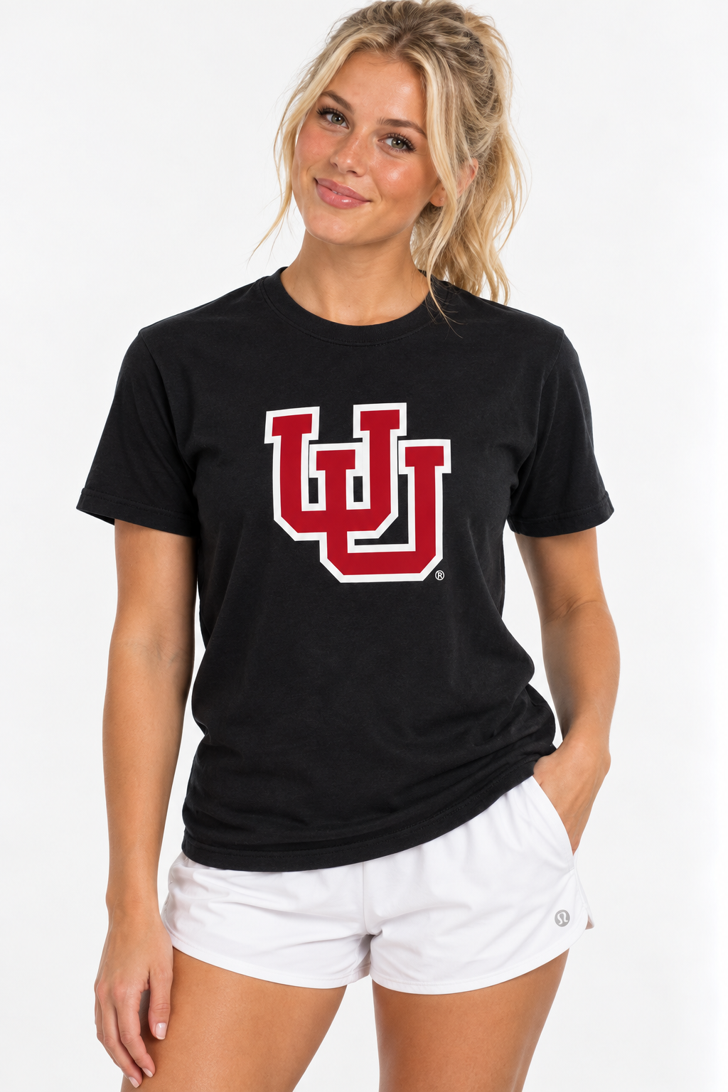 Utah Utes Unisex | Black "Interlocking UU" Acid Wash Tee