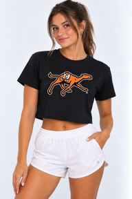 Campbell Womens | "Camel Mascot Running" Black Crop Top