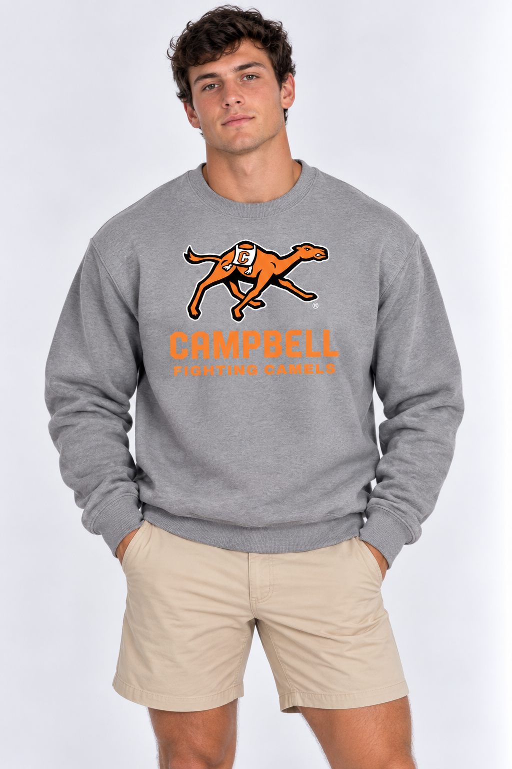 Campbell Unisex Crewneck | "Camel Mascot Running" Grey Crewneck