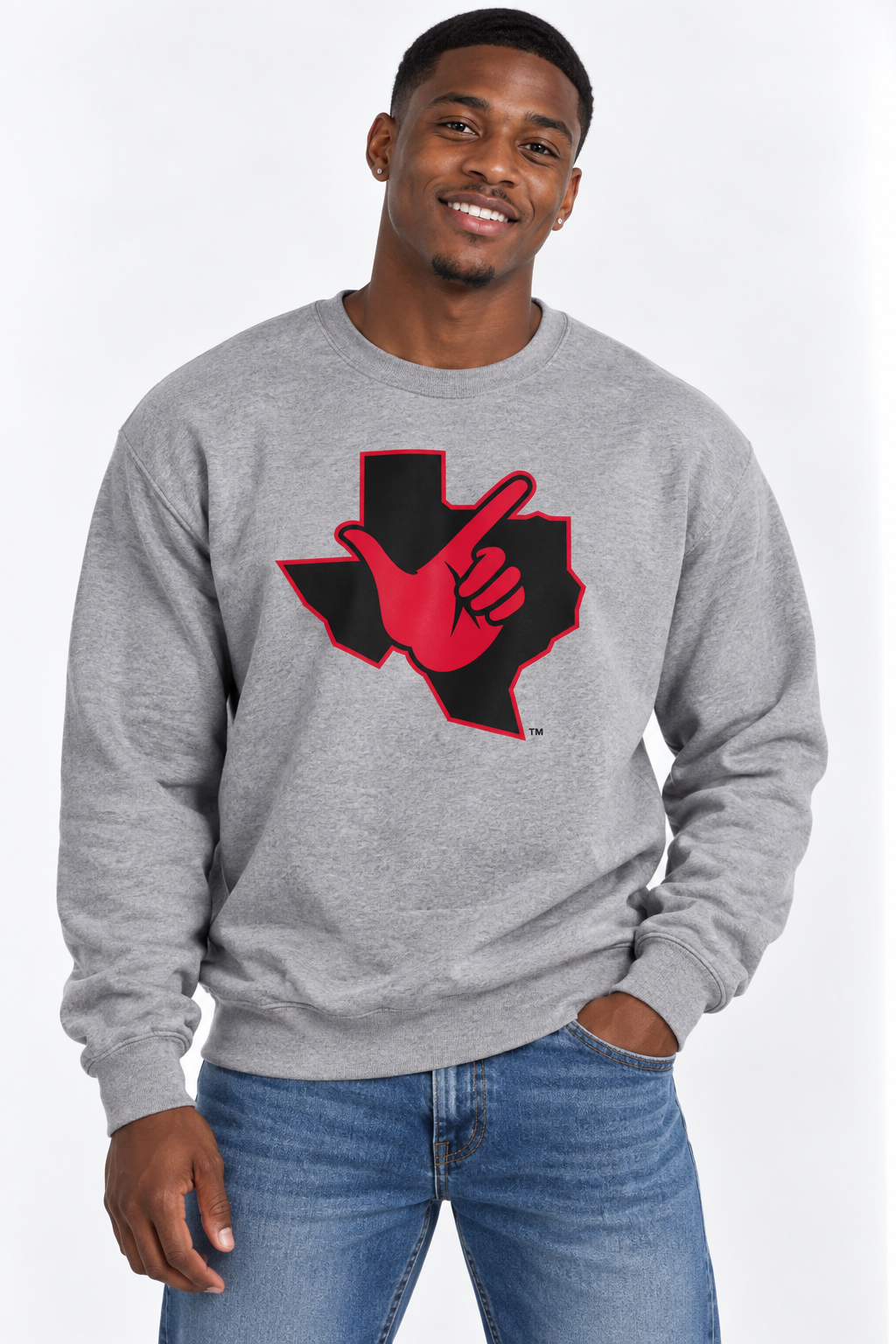Texas Tech Unisex Crewneck | "Lonestar State w/ Hand"" Grey Crewneck