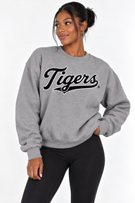 Missouri Unisex Crewneck | "Tigers Script White Outline" Grey Crewneck