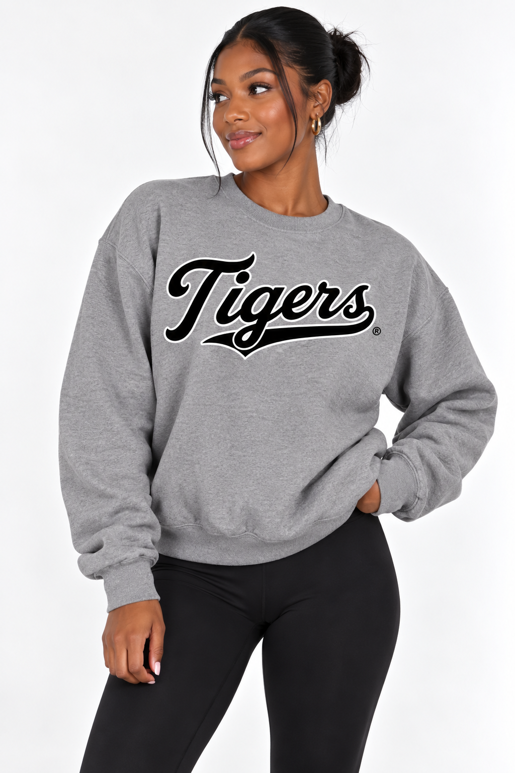 Missouri Unisex Crewneck | "Tigers Script White Outline" Grey Crewneck
