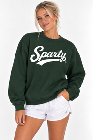 Michigan State Unisex Crewneck | "Sparty Script" Dark Green Crewneck