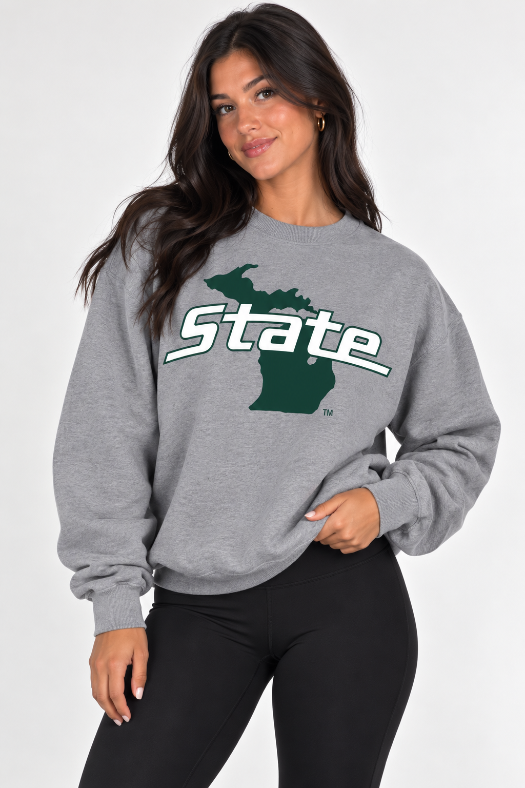 Michigan State Unisex Crewneck | "State w/ State" Grey Crewneck
