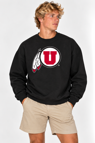 Utah Unisex Crewneck | "Circle U w/ Feathers" Black Crewneck