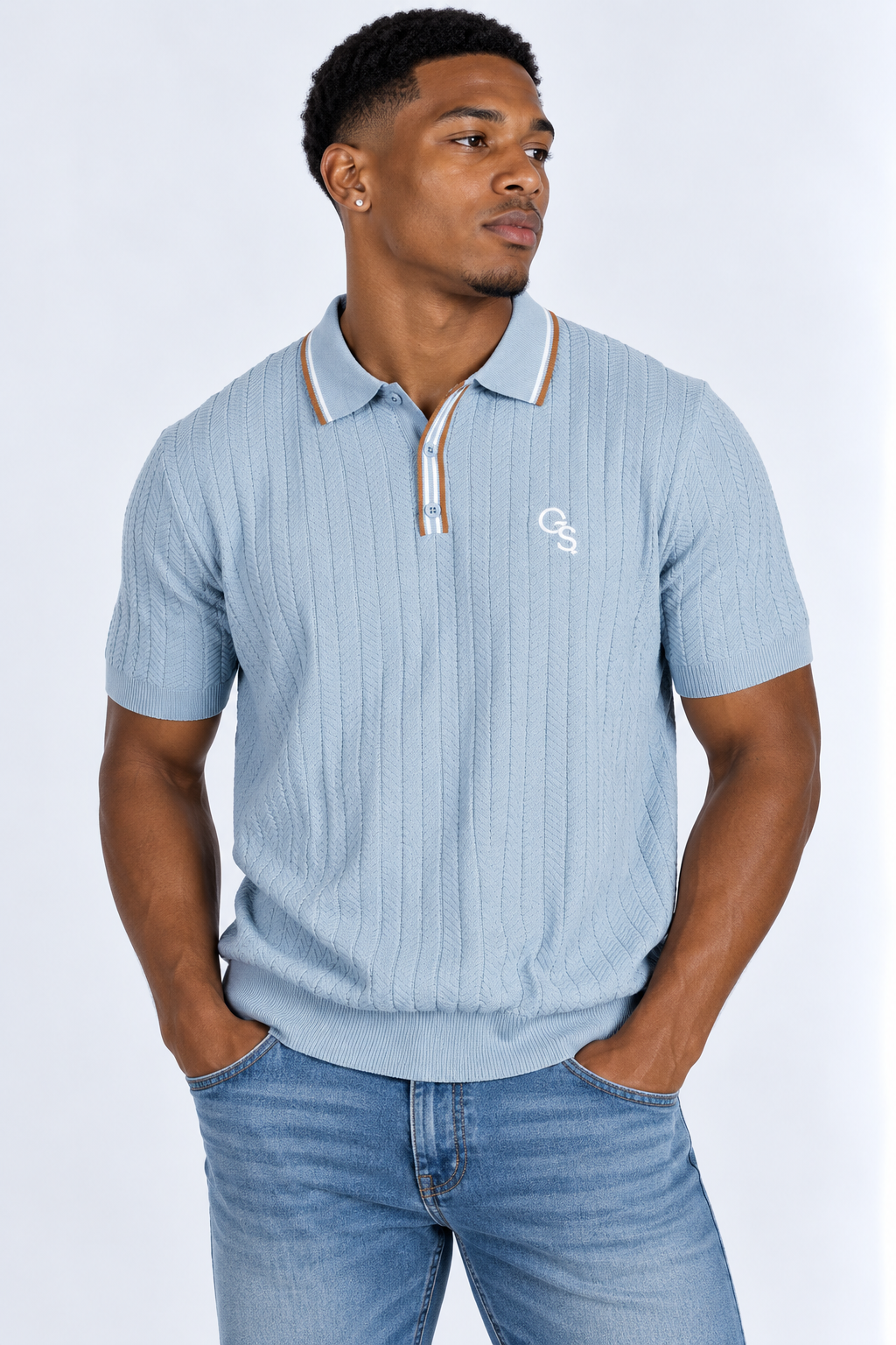 Georgia Southern Men's | "GS" Ribbed Polo Light Blue