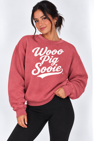Arkansas Unisex Crewneck |"Wooo Pig Sooie" Heather Cardinal Crewneck