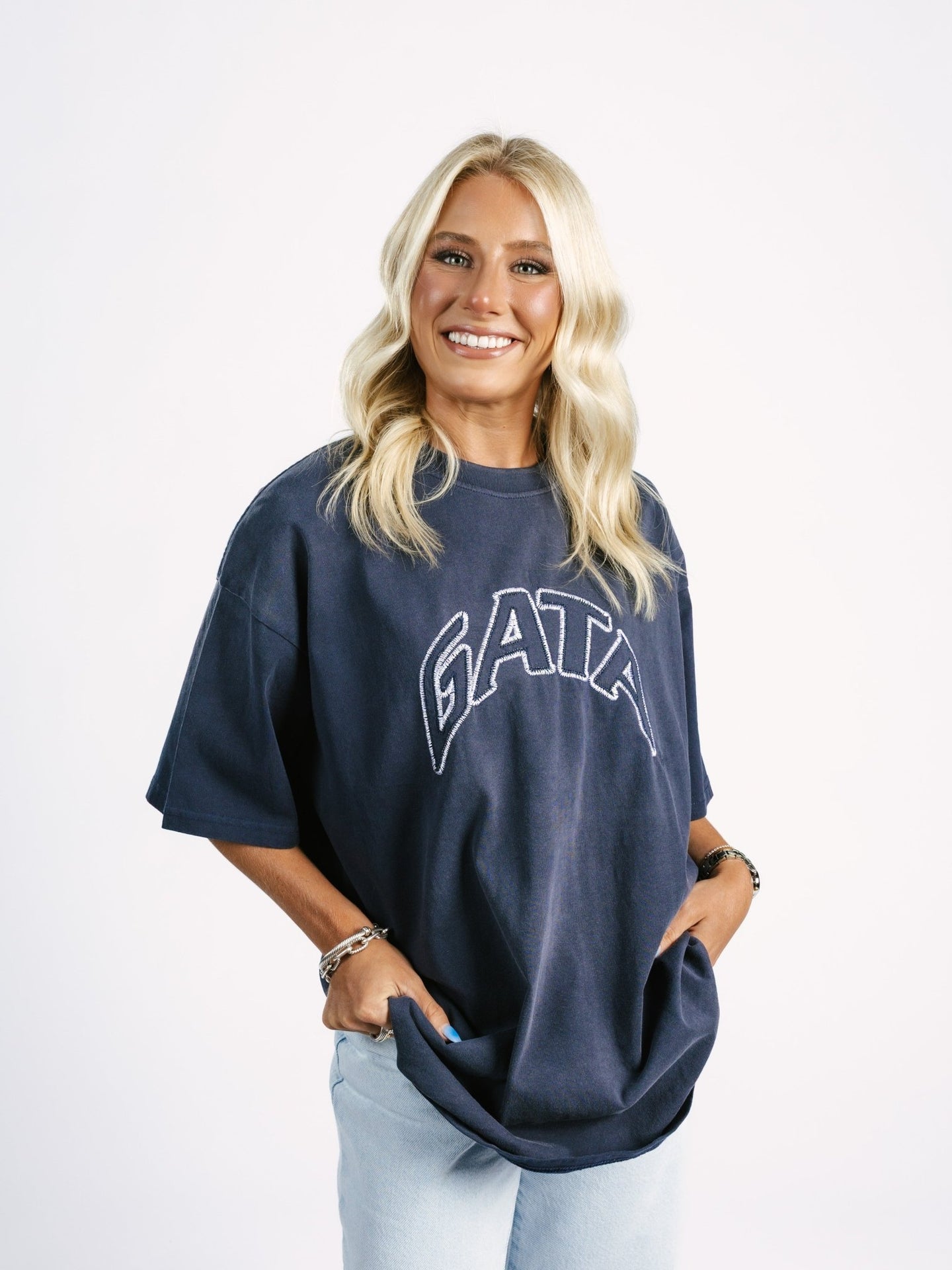 Georgia Southern Women's | "Navy Embroidered GATA" Acid Wash T-Shirt - Arena GraffitiArena Graffiti