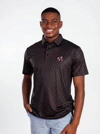 UGA Bulldogs men's Dot Dawg Polo shirt by Arena Graffiti, featuring a navy blue polo with UGA mascot design and logo.