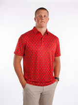 UGA Bulldogs men's "G Repeat" polo by Arena Graffiti, navy and white with bulldog logo, collar, and button placket.