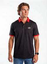UGA Bulldogs men's red collar mark polo by Arena Graffiti, featuring a classic design and embroidered team logo.