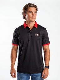 UGA Bulldogs men's red collar mark polo by Arena Graffiti, featuring a classic design and embroidered team logo.
