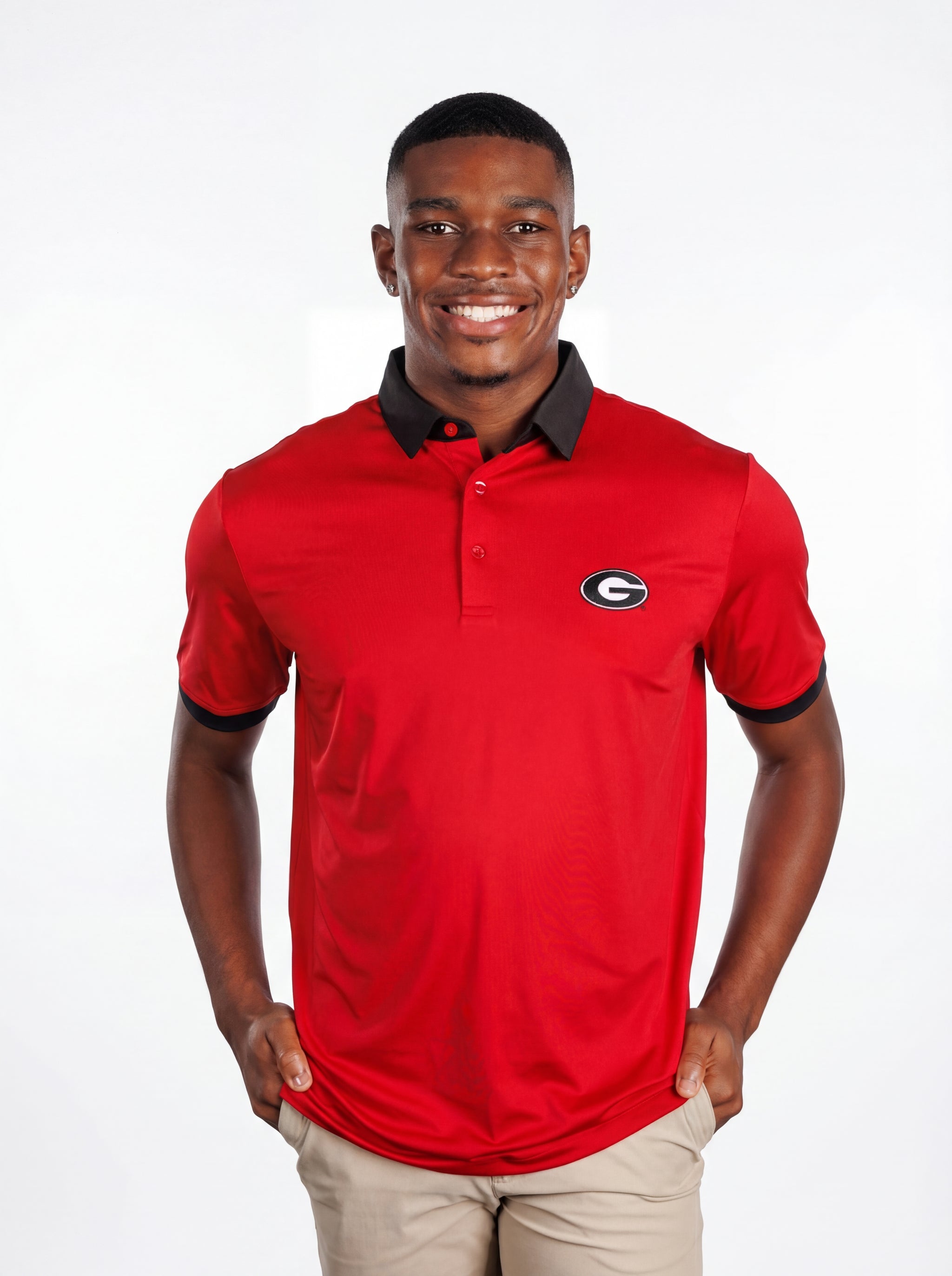 UGA Bulldogs men's Redline polo shirt by Arena Graffiti, featuring a red and white design with team logo and classic collar.