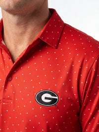 UGA Bulldogs men's red dot mark polo shirt by Arena Graffiti, featuring a classic collar and team logo design.