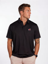 UGA Bulldogs men's Blackout Dawg polo shirt by Arena Graffiti, featuring a black fabric and team logo.