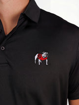 UGA Bulldogs men's Blackout Dawg polo shirt by Arena Graffiti, featuring black fabric and team logo design.