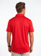 UGA Bulldogs men's Red Dawg polo shirt by Arena Graffiti, featuring team logo and red fabric, on a mannequin.