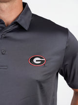 UGA Bulldogs men's grey "Mark" polo shirt by Arena Graffiti, featuring a classic collar and Bulldogs logo on the chest.