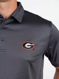 UGA Bulldogs men's grey "Mark" polo shirt by Arena Graffiti, featuring a classic collar and Bulldogs logo on the chest.