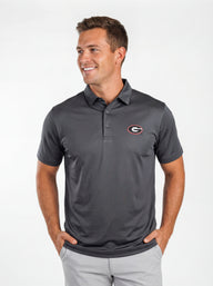 UGA Bulldogs men's grey "Mark" polo shirt by Arena Graffiti, showing front view with collar and logo detail.