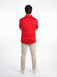 UGA Bulldogs men's red "Hedges" polo shirt by Arena Graffiti, featuring a classic collar and team logo on the chest.
