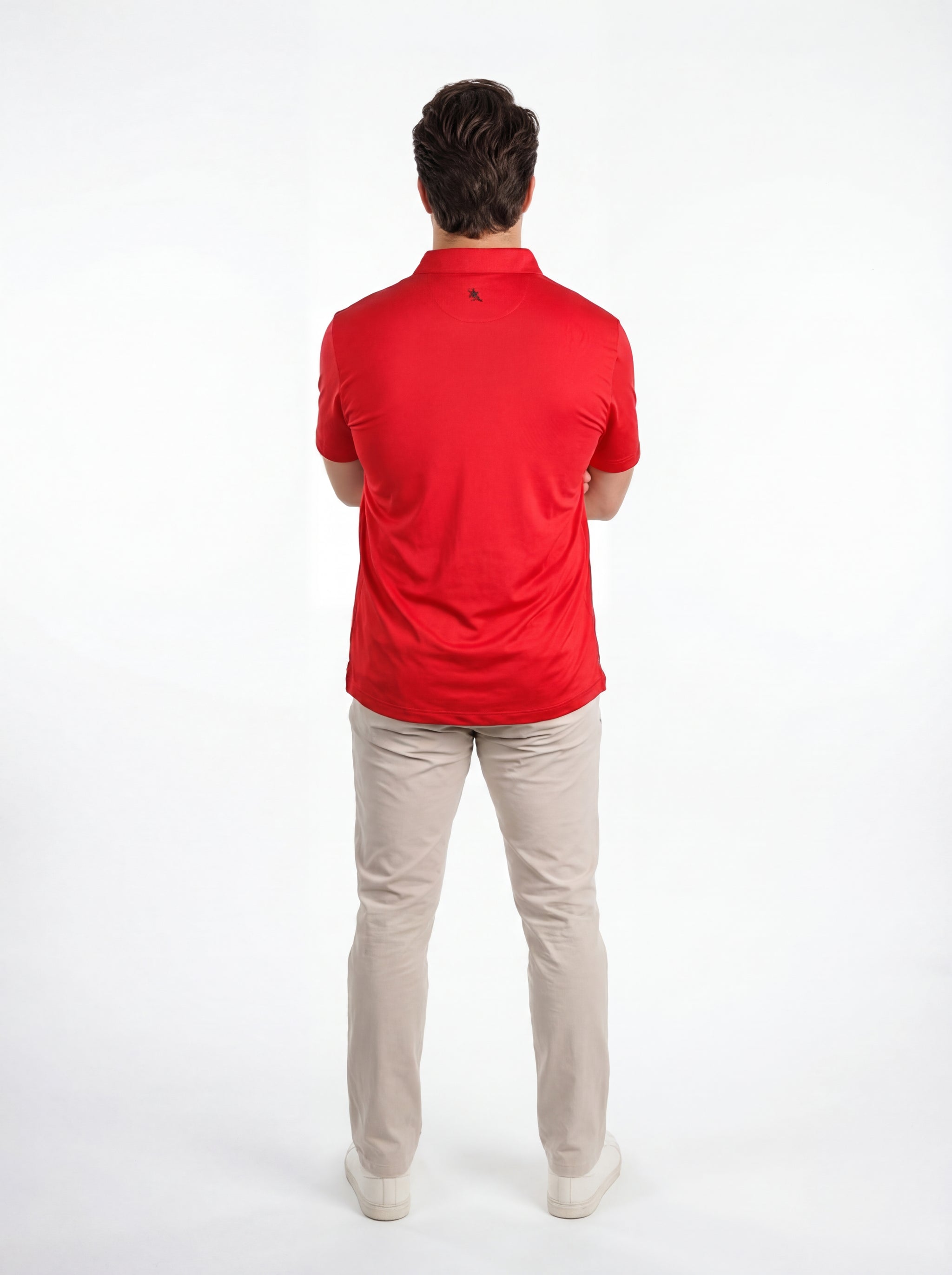 UGA Bulldogs men's red "Hedges" polo shirt by Arena Graffiti, featuring a classic collar and team logo on the chest.