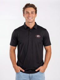 UGA Bulldogs men's Midnight Hedges polo shirt by Arena Graffiti, featuring team logo and classic collar in navy and white.