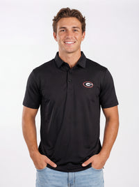 UGA Bulldogs men's Midnight Hedges polo shirt by Arena Graffiti, featuring team logo and classic collar in navy and white.