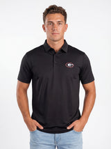 UGA Bulldogs men's Midnight Hedges polo shirt by Arena Graffiti, featuring team logo and navy fabric with subtle design details.