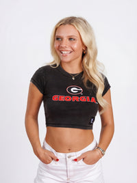 UGA Bulldogs women's Georgia G Cut crop top by Arena Graffiti, featuring team logo and stylish design.