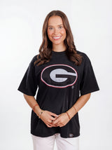 UGA Bulldogs women's "Reverse G" T-shirt by Arena Graffiti featuring a bold graphic design and team logo on white fabric.