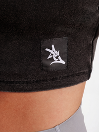 Black UGA Bulldogs women’s "Blackout UGA" crop top by Arena Graffiti, featuring team logo and athletic fit.