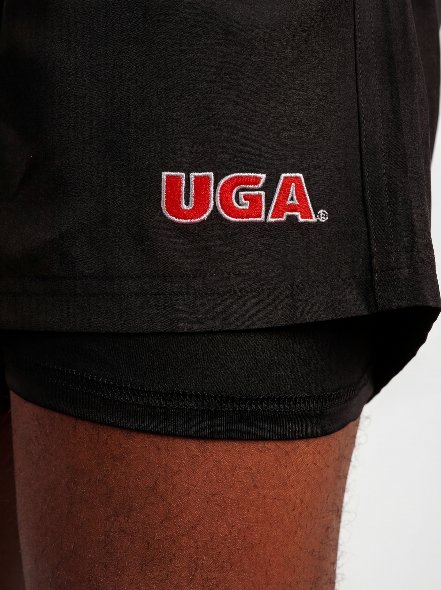 Black UGA Bulldogs men's "Blackout UGA" shorts by Arena Graffiti featuring team logo and black athletic fabric.