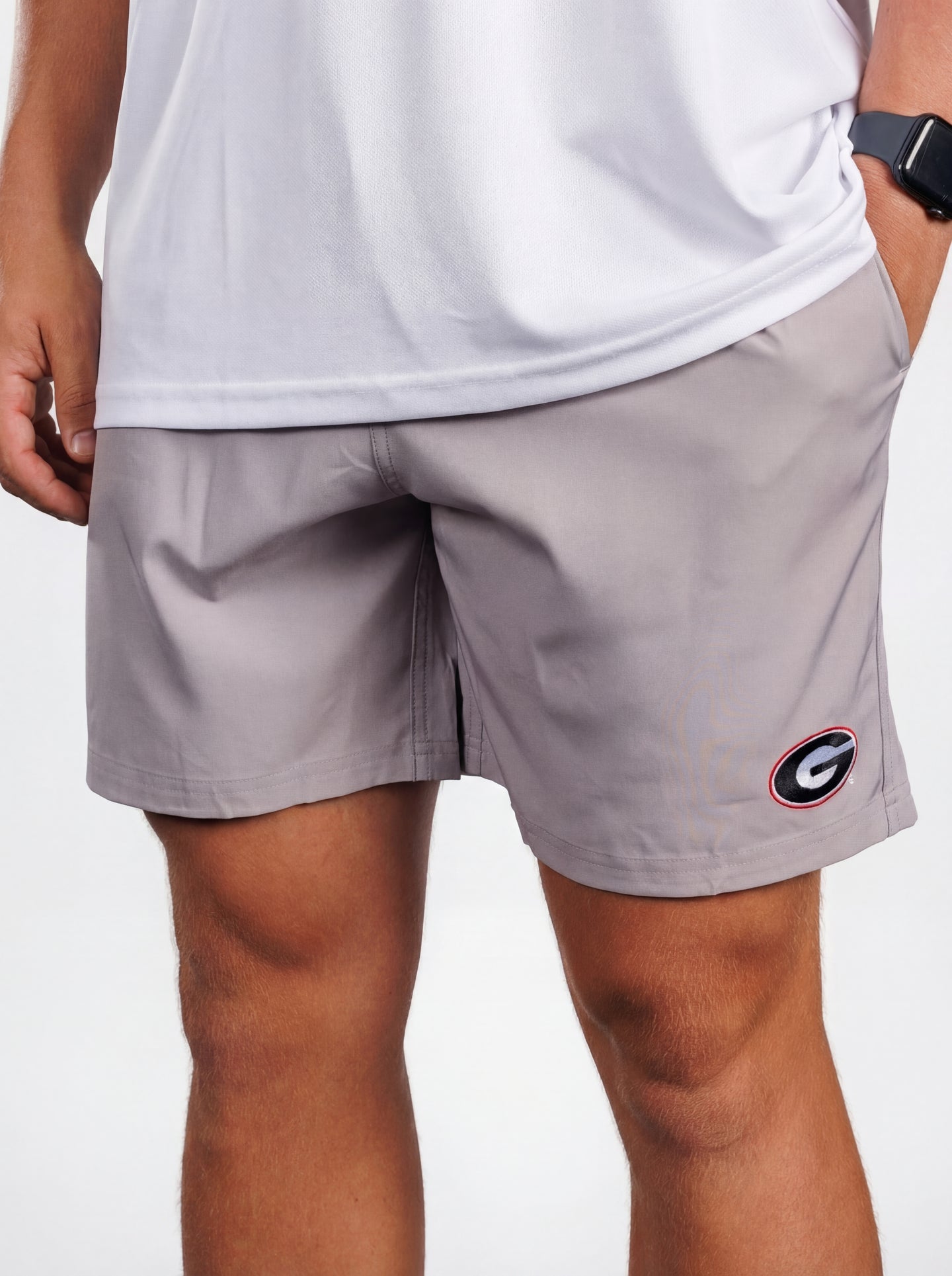UGA Bulldogs men's oval G shorts by Arena Graffiti, featuring team logo and athletic fit in vibrant colors.