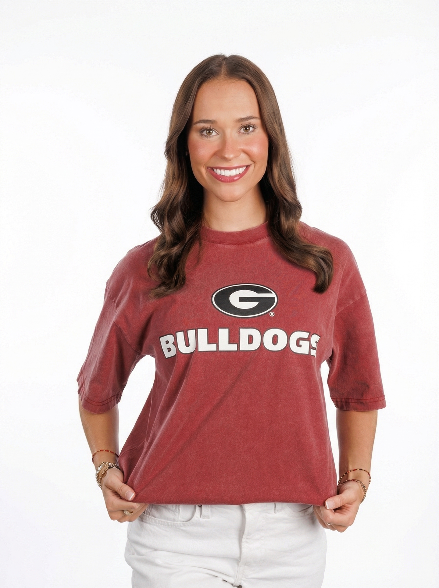 UGA Bulldogs women’s “Bulldog Mark” T-shirt by Arena Graffiti, featuring a graphic Bulldog logo on a casual tee.