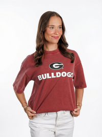 UGA Bulldogs women's "Bulldog Mark" T-shirt by Arena Graffiti, featuring the team logo and casual fit in a vibrant design.