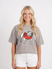 UGA Bulldogs Women’s Silver Dawg Tee by Arena Graffiti, featuring a silver graphic of a dog mascot on soft fabric.