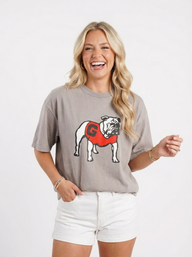 UGA Bulldogs women’s “Silver Dawg” T-shirt by Arena Graffiti, featuring a silver Bulldog graphic on a casual tee.